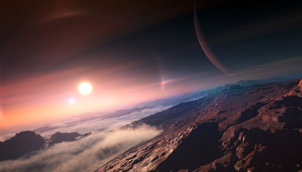 An exoplanet seen from its moon (artist's impression)